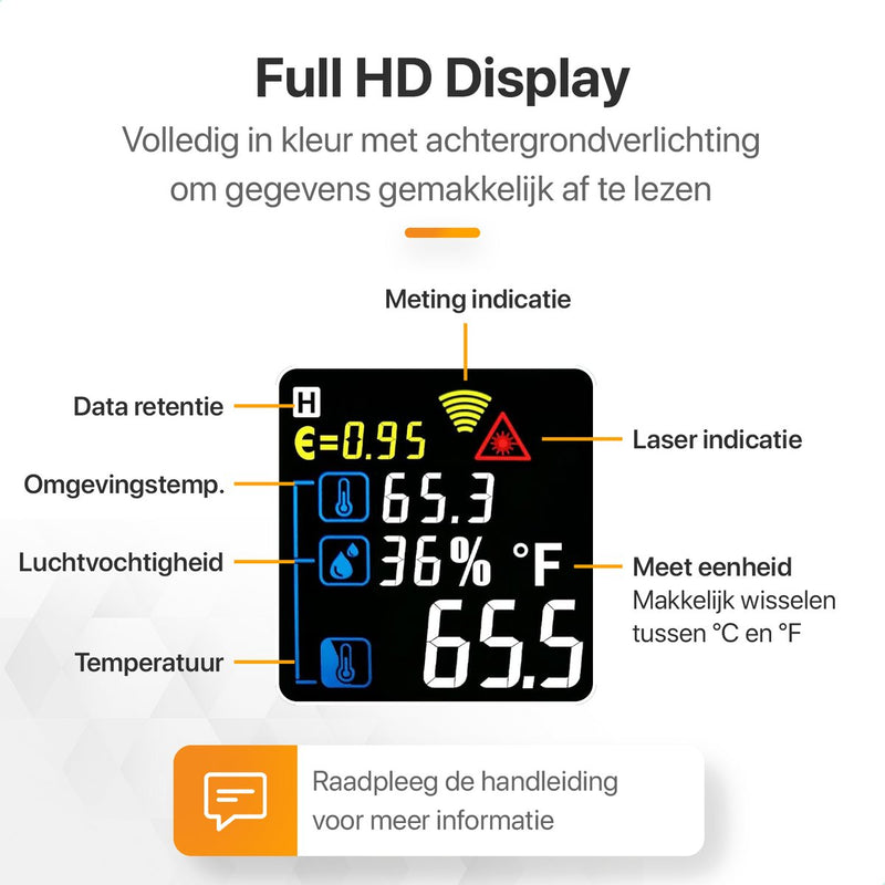 Infrarood Thermometer - Digitale Warmtemeter - Bereik van -50 tot 400 °C - Warmte Thermo Meter - Laser Pyrometer