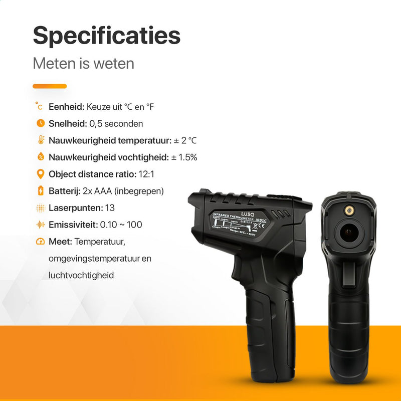 Infrarood Thermometer - Digitale Warmtemeter - Bereik van -50 tot 400 °C - Warmte Thermo Meter - Laser Pyrometer