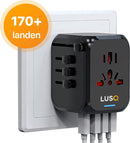 Reisstekker voor Wereld - 4 USB Poorten - 170+ Landen - Wereldstekker Universeel - Zwart