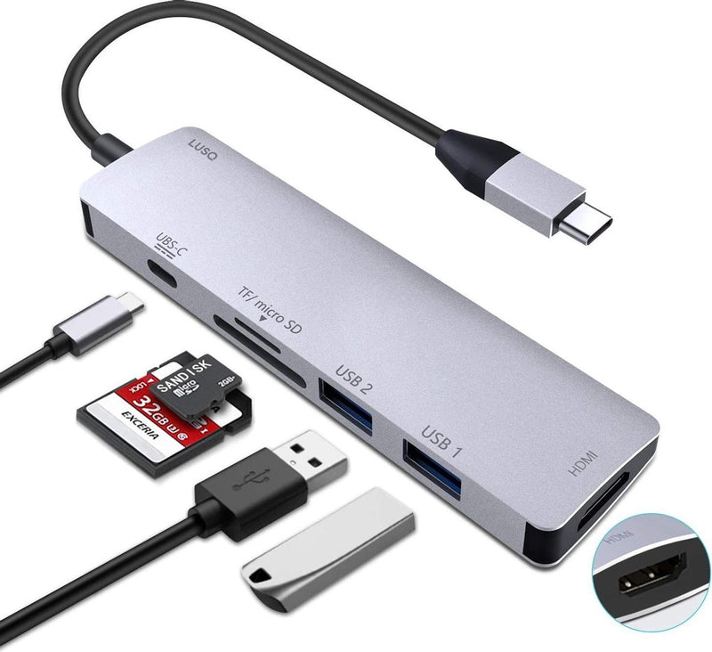 LUSQ® USB C Hub 7 in 1 – 3 x USB 3.0 – 4K HDMI – USB C Ladegerät – Micro SD/TF Kartenleser – Space Grau
