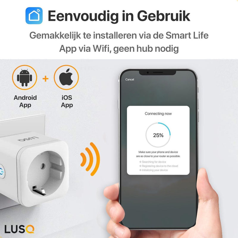 LUSQ® Slimme Stekker - Smart Plug - Incl. Tijdschakelaar & Energiemeter