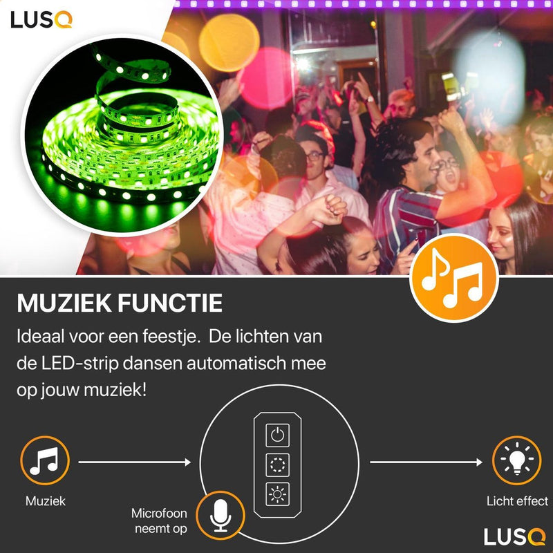 LUSQ® – Smarter LED-Streifen 5 Meter WLAN – RGB-LED 16 Millionen Farben – steuerbar mit App – LED-Streifen Modell 2022 – geeignet für iOS und Android