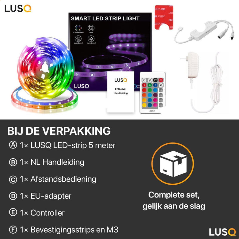 LUSQ® – Smarter LED-Streifen 5 Meter WLAN – RGB-LED 16 Millionen Farben – steuerbar mit App – LED-Streifen Modell 2022 – geeignet für iOS und Android