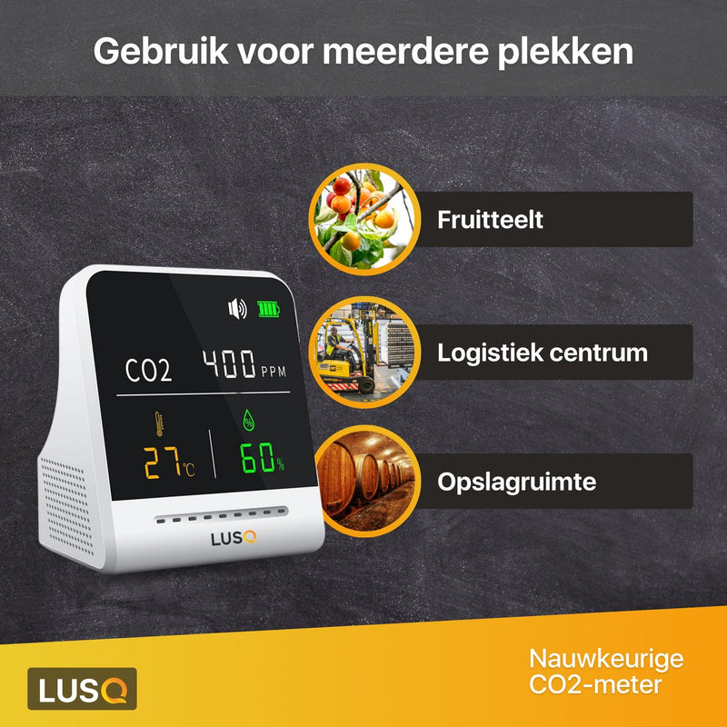 CO2-Messgerät mit NDIR-Sensor – Luftqualitätsmessgerät – CO2-Messgerät im Innenbereich – CO2-Detektor und -Monitor – tragbar und wiederaufladbar – mit Alarm