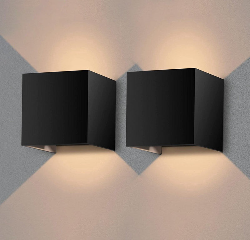 LUSQ® Wandlamp - Set van 2 stuks - IP65 - Zwart - Kubus tweezijdig oplichtend - Binnen en Buiten - 6W